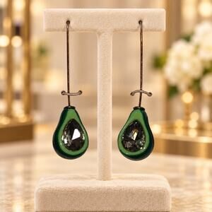 Piper K Avocado Dangle Earrings Green Glass Stone Whimsical 2.5” NWT